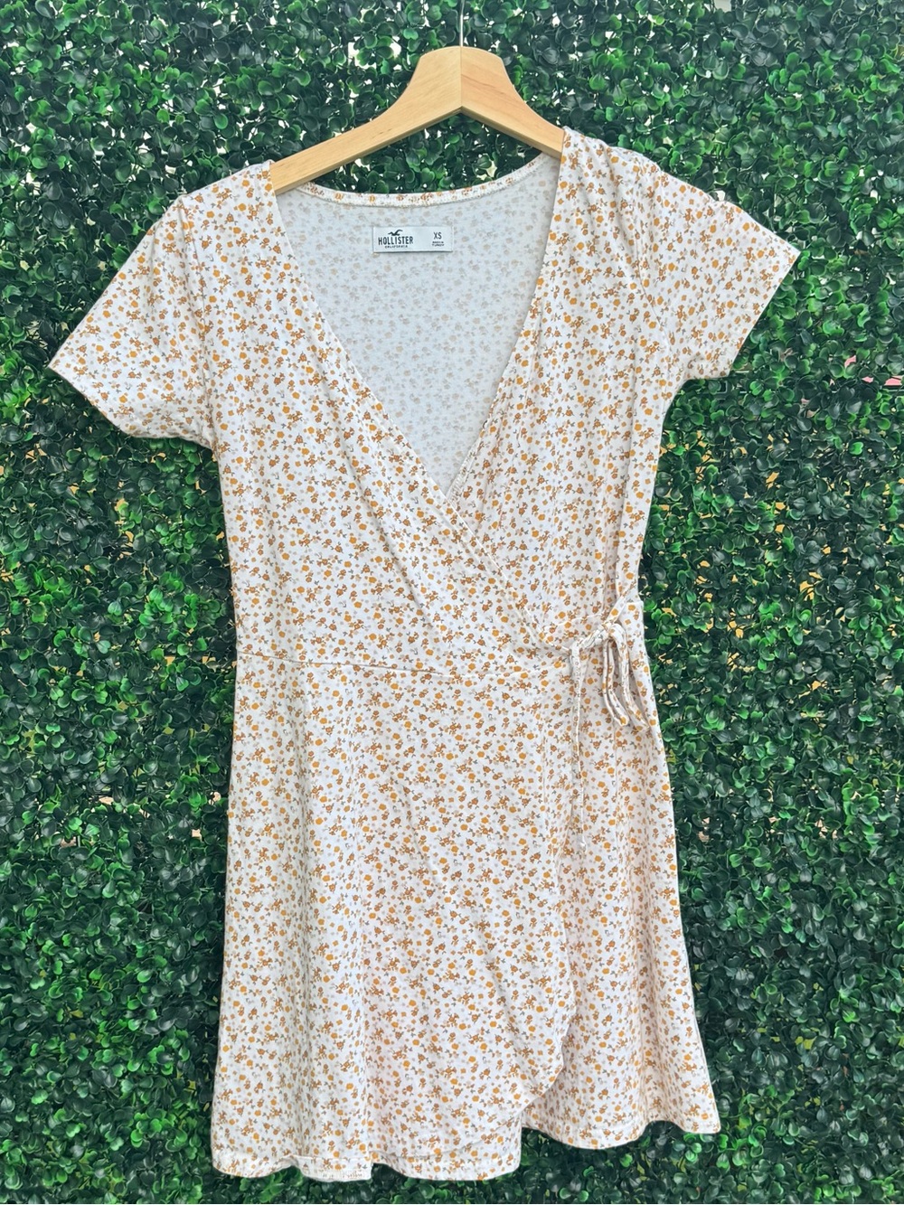 Hollister Cream Mini Wrap Dress with Tan Floral Print